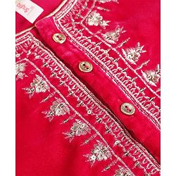 Babyhug Velvet Woven Full Sleeves Floral Embroidered Sequin Detailing Kurti Palazzo and Dupatta Set - Fuschia