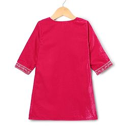 Babyhug Velvet Woven Full Sleeves Floral Embroidered Sequin Detailing Kurti Palazzo and Dupatta Set - Fuschia