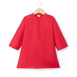 Babyhug Woven Full Sleeves Solid Colour Kurta Pajama Set with Floral Designed Brocade Jacket -  Red & Navy Blue