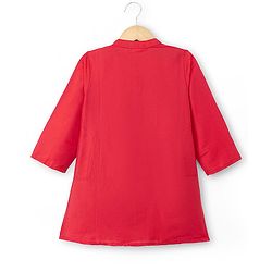 Babyhug Woven Full Sleeves Solid Colour Kurta Pajama Set with Floral Designed Brocade Jacket -  Red & Navy Blue