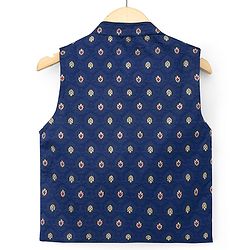 Babyhug Woven Full Sleeves Solid Colour Kurta Pajama Set with Floral Designed Brocade Jacket -  Red & Navy Blue