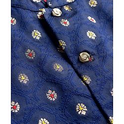 Babyhug Woven Full Sleeves Solid Colour Kurta Pajama Set with Floral Designed Brocade Jacket -  Red & Navy Blue