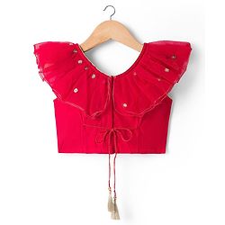 Babyhug Georgette Woven Short Sleeves Floral Embroidered & Sequinned Choli Lahenga Set with Dupatta - Red