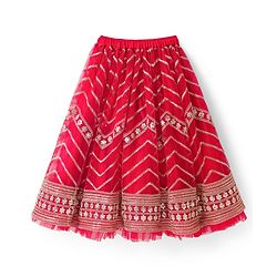 Babyhug Georgette Woven Short Sleeves Floral Embroidered & Sequinned Choli Lahenga Set with Dupatta - Red