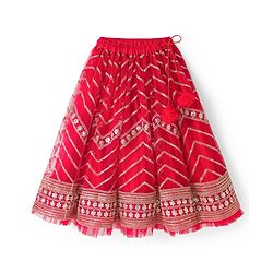 Babyhug Georgette Woven Short Sleeves Floral Embroidered & Sequinned Choli Lahenga Set with Dupatta - Red