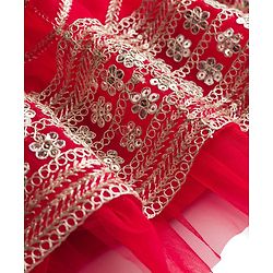 Babyhug Georgette Woven Short Sleeves Floral Embroidered & Sequinned Choli Lahenga Set with Dupatta - Red