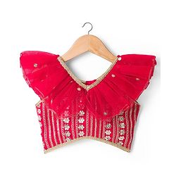 Babyhug Georgette Woven Short Sleeves Floral Embroidered & Sequinned Choli Lahenga Set with Dupatta - Red