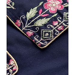 Babyhug Rayon Woven Three Fourth Sleeves Solid Colour Kurti Churidar Set with Floral Embroidered Jacket - Navy Blue