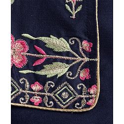 Babyhug Rayon Woven Three Fourth Sleeves Solid Colour Kurti Churidar Set with Floral Embroidered Jacket - Navy Blue