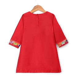 Babyhug Cotton Blend Woven Three Fourth Sleeves Floral Embroidered Kurti Palazo and Dupatta Set - Red