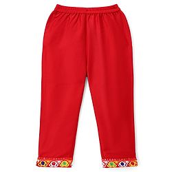 Babyhug Cotton Blend Woven Three Fourth Sleeves Floral Embroidered Kurti Palazo and Dupatta Set - Red