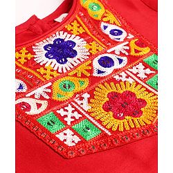 Babyhug Cotton Blend Woven Three Fourth Sleeves Floral Embroidered Kurti Palazo and Dupatta Set - Red