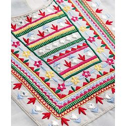 Babyhug Cotton Blend Woven Full Sleeves Floral Embroidered Kurta Palazzo Set With Dupatta - White