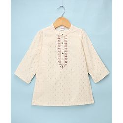 Babyhug Woven Lurex Dobby Full Sleeves Kurta & Pyjama Set With Foil Print - Off White
