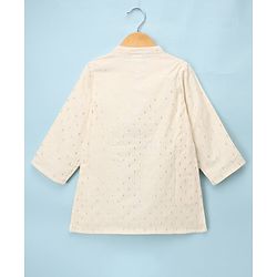Babyhug Woven Lurex Dobby Full Sleeves Kurta & Pyjama Set With Foil Print - Off White