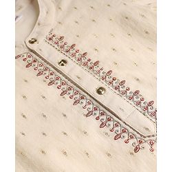 Babyhug Woven Lurex Dobby Full Sleeves Kurta & Pyjama Set With Foil Print - Off White