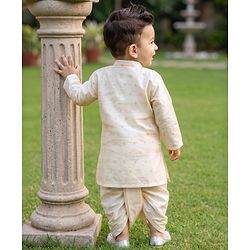 Babyhug Cotton Mix Woven Full Sleeves Foil Print Kurta & Dhoti Set - Off White