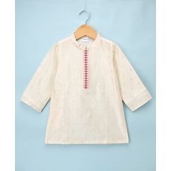 Babyhug Cotton Mix Woven Full Sleeves Foil Print Kurta & Dhoti Set - Off White