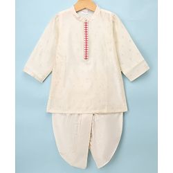 Babyhug Cotton Mix Woven Full Sleeves Foil Print Kurta & Dhoti Set - Off White