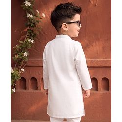 Babyhug Woven Full Sleeves Sequinned & Embroidered Neck Kurta - White