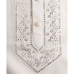 Babyhug Woven Full Sleeves Sequinned & Embroidered Neck Kurta - White