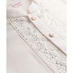 Babyhug Woven Full Sleeves Sequinned & Embroidered Neck Kurta - White
