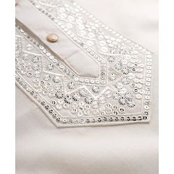 Babyhug Woven Full Sleeves Sequinned & Embroidered Neck Kurta - White