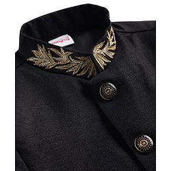 Babyhug Woven Full Sleeves Reindeer Embroidered Sherwani Set - Black