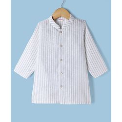 Babyhug 100% Cotton Woven Full Sleeves Striped Yarn Dyed Kurta & Pyjama Set - White & Grey