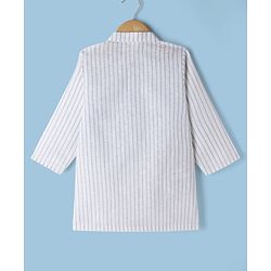 Babyhug 100% Cotton Woven Full Sleeves Striped Yarn Dyed Kurta & Pyjama Set - White & Grey