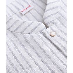 Babyhug 100% Cotton Woven Full Sleeves Striped Yarn Dyed Kurta & Pyjama Set - White & Grey