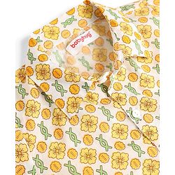 Babyhug 100% Cotton Cambric Woven Half Sleeves Floral Printed Shirt - Yellow