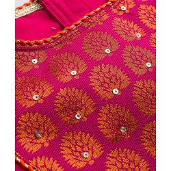 Babyhug Brocade Woven Short Sleeves Sequinned Choli Lahenga Set - Dark Pink & Orange