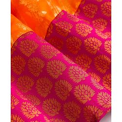 Babyhug Brocade Woven Short Sleeves Sequinned Choli Lahenga Set - Dark Pink & Orange