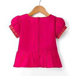 Babyhug Brocade Woven Short Sleeves Sequinned Choli Lahenga Set - Dark Pink & Orange