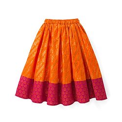 Babyhug Brocade Woven Short Sleeves Sequinned Choli Lahenga Set - Dark Pink & Orange