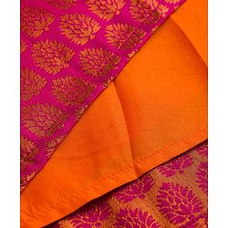 Babyhug Brocade Woven Short Sleeves Sequinned Choli Lahenga Set - Dark Pink & Orange