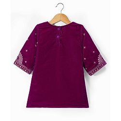 Babyhug Chanderi Woven Three Fourth Sleeves Floral Embroidered Kurti Salwar Set with Dupatta - Wine