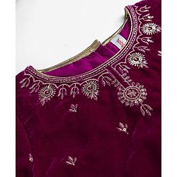 Babyhug Chanderi Woven Three Fourth Sleeves Floral Embroidered Kurti Salwar Set with Dupatta - Wine