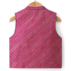 Babyhug Woven Full Sleeves Solid Colour Dhoti Kurta Set With Foil Printed Jacket - Beige & Dark Pink