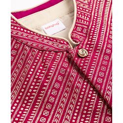 Babyhug Woven Full Sleeves Solid Colour Dhoti Kurta Set With Foil Printed Jacket - Beige & Dark Pink