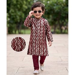Babyhug Georgette Woven Full Sleeves Sequinned Chevron Designed  Kurta Pajama Set -  Maroon