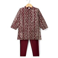 Babyhug Georgette Woven Full Sleeves Sequinned Chevron Designed  Kurta Pajama Set -  Maroon