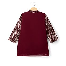 Babyhug Georgette Woven Full Sleeves Sequinned Chevron Designed  Kurta Pajama Set -  Maroon