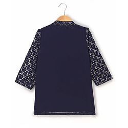 Babyhug Georgett Woven Full Sleeves Embroidered Kurta Pyjama Set With Sequin Detailing - Navy Blue