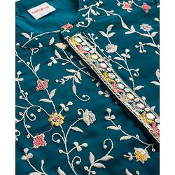 Babyhug Georgette Woven Full Sleeves Floral Embroidered  Kurta Dhoti Set - Teal Blue