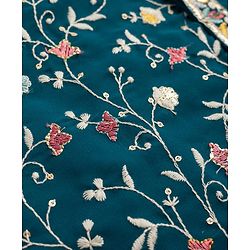 Babyhug Georgette Woven Full Sleeves Floral Embroidered  Kurta Dhoti Set - Teal Blue