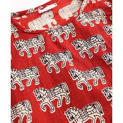 Babyhug 100% Cotton Cambric Woven Full Sleeves Horse Printed Kurta Dhoti Set - Red