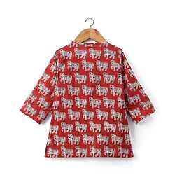 Babyhug 100% Cotton Cambric Woven Full Sleeves Horse Printed Kurta Dhoti Set - Red