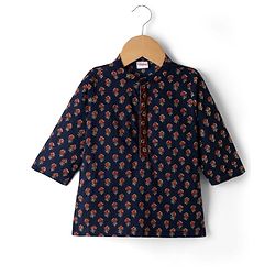 Babyhug 100% Cotton Woven Full Sleeves Floral Printed Kurta & Dhoti Set - Navy Blue